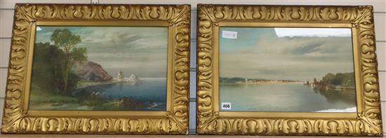 John Shapland, pair of watercolours, High Tide River Exe and Austeys Cove near Torquay, signed, 28 x 45cm